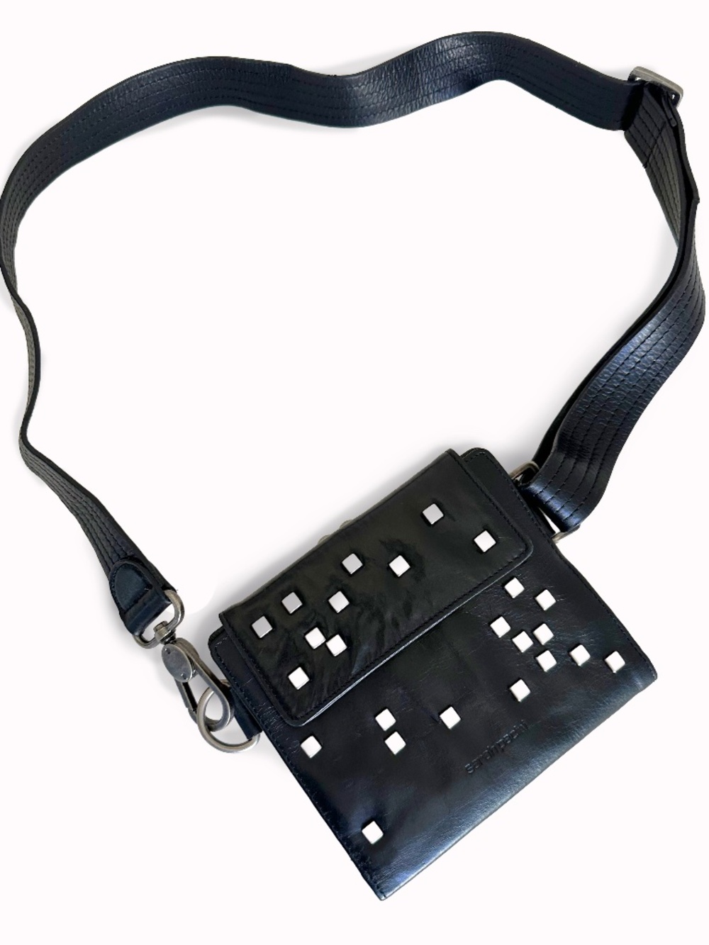 Sarah Pacini Vintage Studded Black Leather Belt Bag Wallet Y2K NEW
